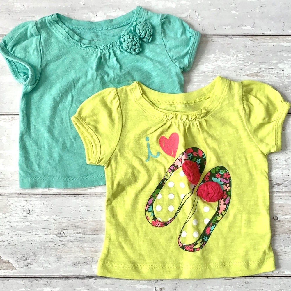 Baby Girl 6m Shirts Bundle Cherokee Teal Mint & Green Shoes Print Like New